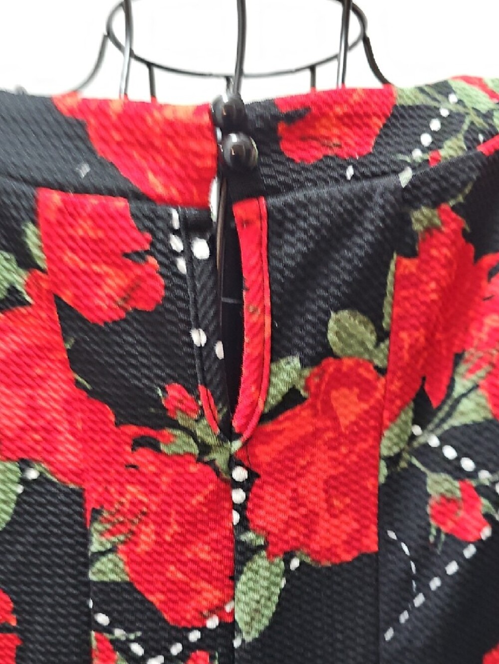 Womens Black Sleeveless Dress with Red Floral Print - Picture 4 of 5